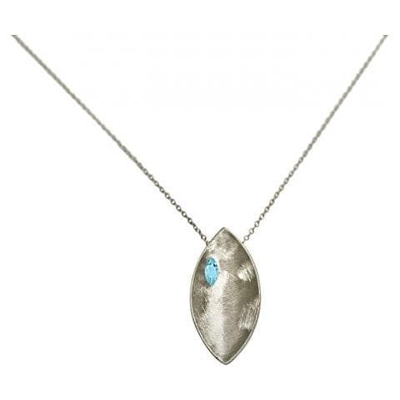 Collana - Ciondolo - Argento 925 -marquise - Topazio - Azzurro - 45 Cm