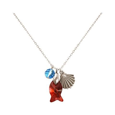Donna - Collana - Ciondolo - Argento 925 - Conchiglia Di Mare - Pesce - Rosso - Azzurro - Made With Swarovski Elements® - 45 Cm