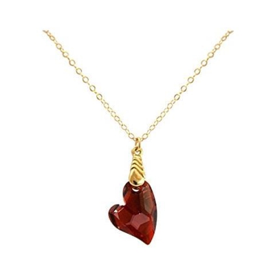 Donna - Collana - Ciondolo - Placcato Oro 18k - Cuore - Rosso - Made With Swarovski Elements® - 45 Cm