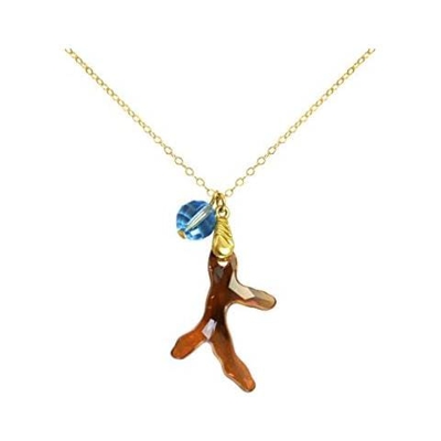 Donna - Collana - Ciondolo - Placcato Oro 18k - Corallo - Marrone Dorato - Azzurro - Made With Swarovski Elements® - 45 Cm