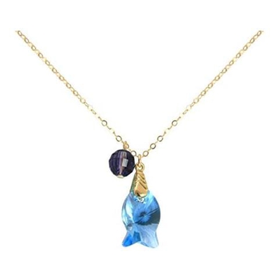 Donna - Collana - Ciondolo - Placcato Oro 18k - Pesce - Azzurro - Viola - Made With Swarovski Elements® - 45 Cm