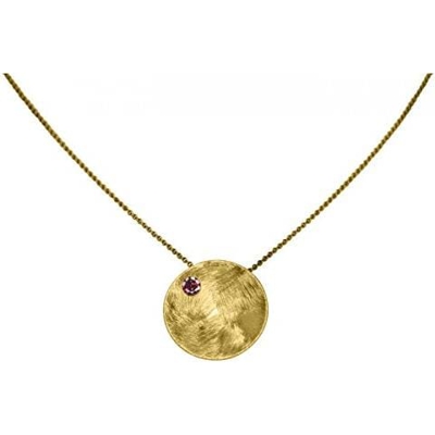 Collana - Ciondolo - Argento 925 - Placcato Oro 18k - Disco - Granato - Rosso - 45 Cm