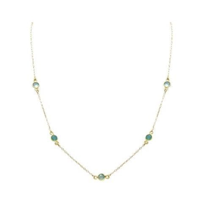 Donna - Collana - Argento - 925 Sterling Argento - Placcato Oro 18k - Aqua - Calcedonio - 52 Cm