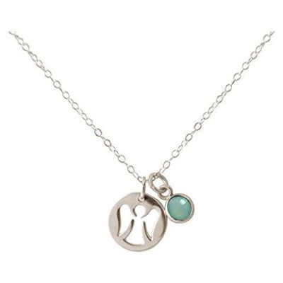 Collana - Ciondolo - Angelo Custode - Argento 925 - Calcedonio - Verde Acqua - 1,3 Cm