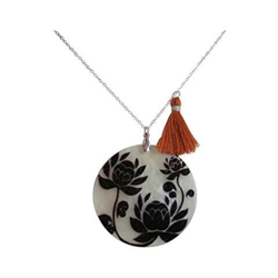 Donna - Collana - Ciondolo - Medaglione - 925 Sterling Argento - Flowers - Nero - Marrone - 5 Cm precio