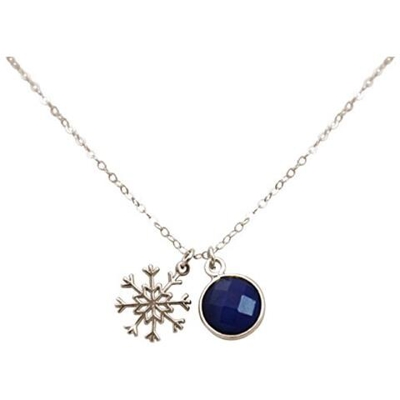 Collana - Ciondolo - Fiocco Di Neve - Argento 925 - Zaffiro - Azzurro - 1,3 Cm