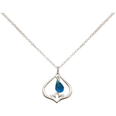 Donna - Collana - Ciondolo - Argento 925 - Fiore Di Loto - Quarzo De Topazio - Lacrima - Goccia - Azzurro - Yoga - 45 Cm