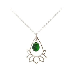 Donna - Collana - Ciondolo - Argento 925 - Fiore Di Loto - Tormalina - Quarzo - Lacrima - Goccia - Verde - Yoga - 45 Cm características