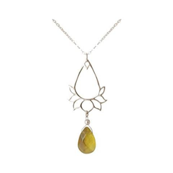 Donna - Collana - Ciondolo - Argento 925 - Fiore Di Loto - Citrino - Lacrima - Goccia - Giallo Dorato - Yoga - 45 Cm en oferta