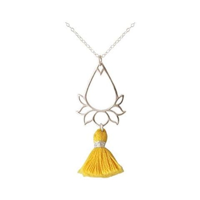 Donna - Collana - Ciondolo - Argento 925 - Fiore Di Loto - Nappa - Giallo Dorato - Yoga - 45 Cm