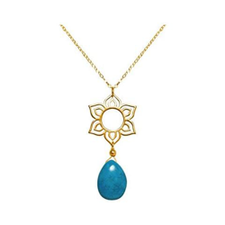 Donna - Collana - Ciondolo - Argento 925 - Placcato Oro 18k - Fiore Di Loto - Mandala - Turchese - Lacrima - Goccia - Azzurro - Yoga - 45 Cm en oferta