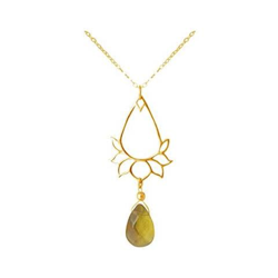 Donna - Collana - Ciondolo - Argento 925 - Placcato Oro 18k - Fiore Di Loto - Citrino - Lacrima - Goccia - Giallo Dorato - Yoga - 45 Cm en oferta