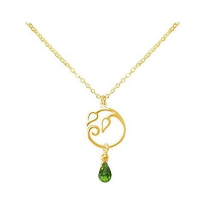 Donna - Collana - Ciondolo - Argento 925 - Placcato Oro 18k - Foglie Di Vite - Peridoto - Lacrima - Goccia - Verde - Yoga - 45 Cm