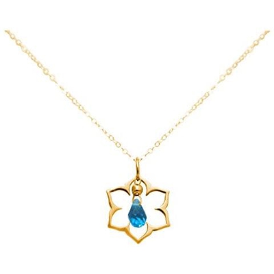 Donna - Collana - Ciondolo - Argento 925 - Placcato Oro 18k - Fiore Di Loto - Mandala - Quarzo De Topazio - Lacrima - Goccia - Azzurro - Yoga - 45 Cm