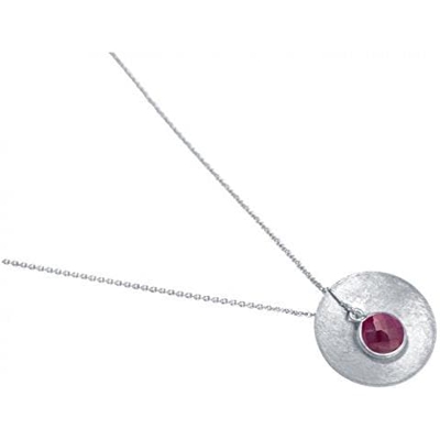 Collana - Ciondolo - Argento 925 -disco - Rubino - Rosso - 45 Cm
