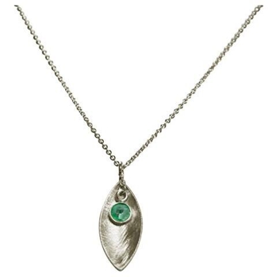 Collana - Ciondolo - Argento 925 -marquise - Smeraldo - Verde - 45 Cm