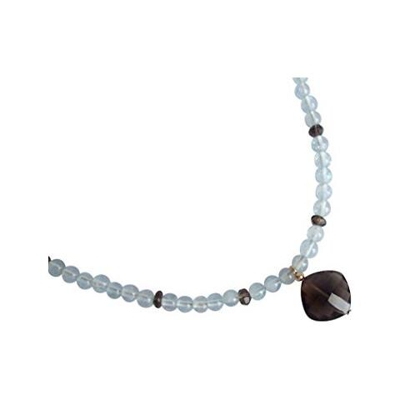 Donna - Collana - Ciondolo - Pendente - Placcato Oro 14k - Acquamarine - Azzurro - Quarzo Fume - Sfaccettato - 45 Cm