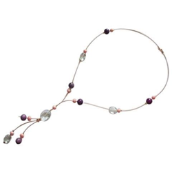 Donna - Collana - Ciondolo - Pendente - Placcato Oro 14k - Acquamarine - Azzurro - Ametista - Viola - Sfaccettato - 60 Cm en oferta