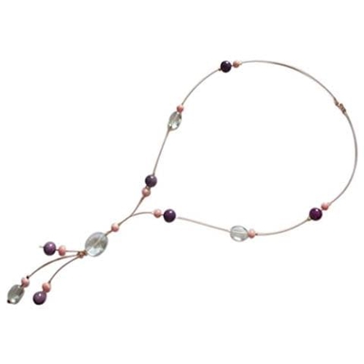 Donna - Collana - Ciondolo - Pendente - Placcato Oro 14k - Acquamarine - Azzurro - Ametista - Viola - Sfaccettato - 60 Cm