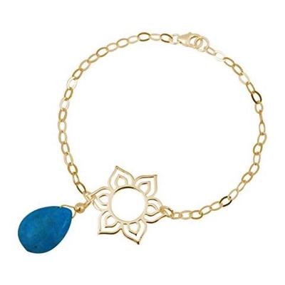 Donna - Braccialetto - Argento 925 - Placcato Oro 18k - Fiore Di Loto - Mandala - Turchese - Lacrima - Goccia - Azzurro - Yoga