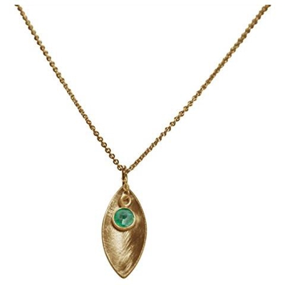 Collana - Ciondolo - Argento 925 - Placcato Oro 18k - Marquise - Smeraldo - Verde - 45 Cm