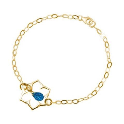Donna - Braccialetto - Argento 925 - Placcato Oro 18k - Fiore Di Loto - Mandala - Quarzo De Topazio - Lacrima - Goccia - Azzurro - Yoga