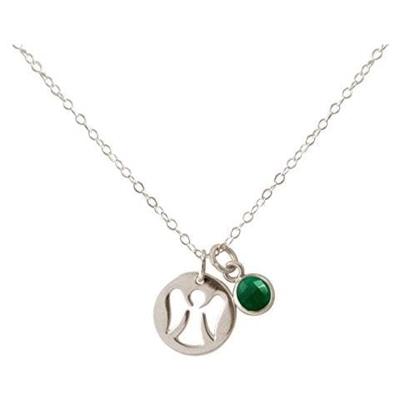Collana - Ciondolo - Angelo Custode - Argento 925 - Smeraldo - Verde - 1,3 Cm