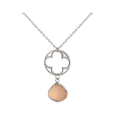 Donna - Collana - Ciondolo - Clover - 925 Sterling Argento - Drusi - Quarzo Rosa - 45 Cm
