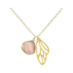 Donna - Collana - Ciondolo - Farfalla - Ala - Wings - 925 Sterling Argento - Placcato Oro 18k -- Drusi - Quarzo Rosa - 80 Cm precio