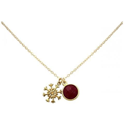 Collana - Ciondolo - Fiocco Di Neve - Argento 925 - Placcato Oro 18k - Rubino - Rosso - 1,3 Cm en oferta