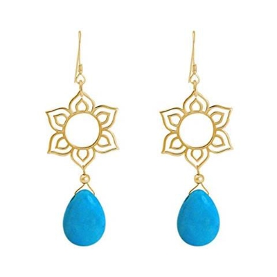 Donna - Braccialetto - Argento 925 - Placcato Oro 18k - Fiore Di Loto - Mandala - Turchese - Lacrima - Goccia - Azzurro - Yoga