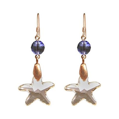 Donna - Oreccini - Placcato Oro Rosa 18k - Stella Di Mare - Rosa - Viola - Made With Swarovski Elements® - 3,5 Cm