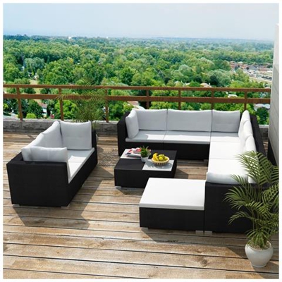 Set 32 Pz Divano Da Giardino In Polirattan Nero