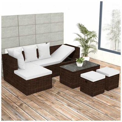 Set Divano Da Giardino 12 Pz In Polyrattan Marrone