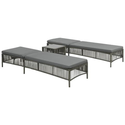 Set Lettino Da Giardino 5 Pz In Polyrattan Grigio