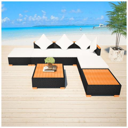 Set Divani Da Giardino 16 Pz In Polirattan E Legno Wpc Nero en oferta