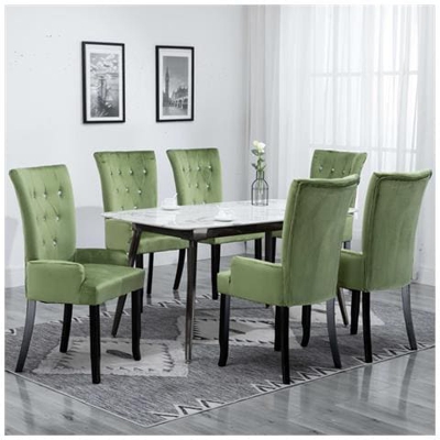 Sedia Da Pranzo Con Braccioli 6 Pz In Velluto Verde Chiaro