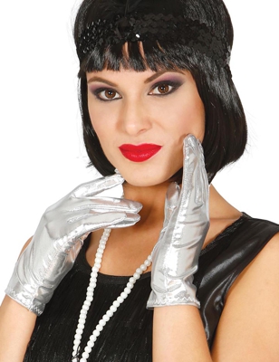Guanti corti argento metallizzato per donna