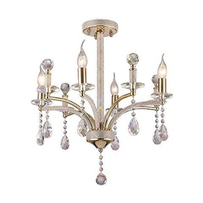 Inspired Diyas - Fiore - Pendente Da Soffitto Semi-filo 4 Luci In Oro Francese, Cristallo