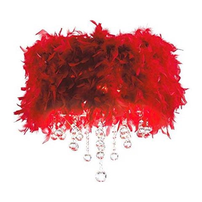 Inspired Diyas - Ibis - Plafoniera A Filo Con Paralume In Piuma Rossa 3 Cromo Lucido Chiaro, Cristallo
