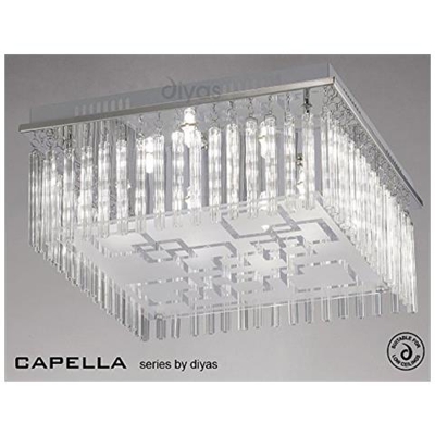 Inspired Diyas - Capella - Filo A Soffitto A 8 Luci Cromo Lucido, Vetro