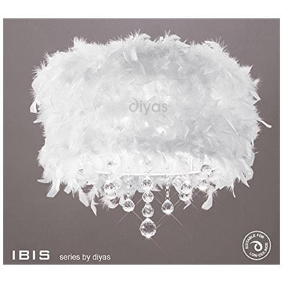 Inspired Diyas - Ibis - Plafoniera A Filo Con Paralume In Piuma Bianca A 3 Luci Cromo Lucido, Cristallo