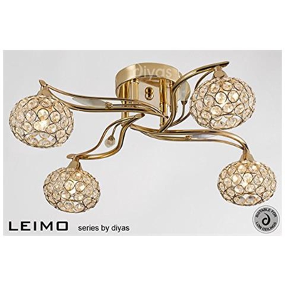 Inspired Diyas - Leimo - Plafoniera A Filo 4 Luci Oro Francese, Cristallo
