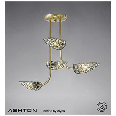 Inspired Diyas - Ashton - Soffitto Semi-filo 4 Luci In Ottone Antico, Cristallo