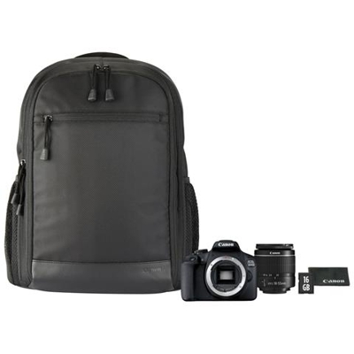 Kit Fotocamera Digitale Reflex EOS 2000D Nero Sensore CMOS 24,1 MP Full HD + Obiettivo EF-S 18-55 DC + Borsa + Scheda di Memoria SD 16GB + Panno per Pulizia