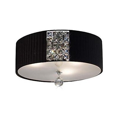 Inspired Diyas - Evelyn - Tondo A Filo Soffitto Con Paralume Nero A 3 Luci Cromo Lucido, Cristallo