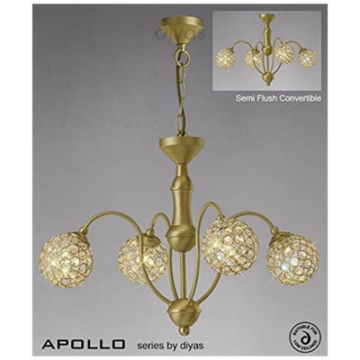Inspired Diyas - Apollo - Sospensione A Soffitto / soffitto Semi-filo 4 Luci In Ottone Satinato, Cristallo