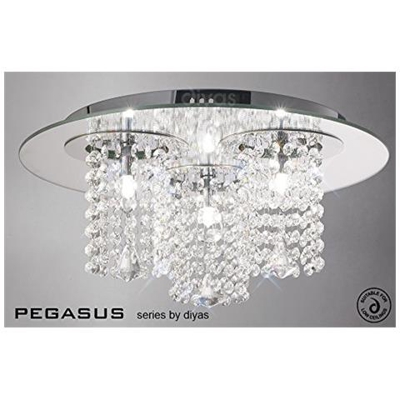 Inspired Diyas - Pegasus - Filo Soffitto 3 Luci Cromo Lucido, Specchio, Cristallo