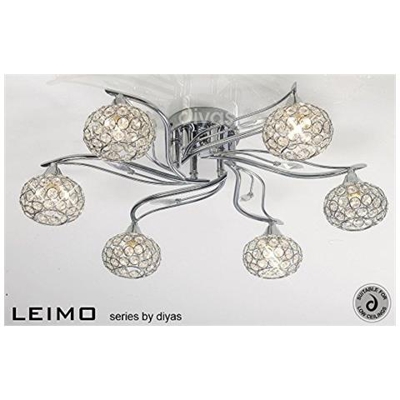 Inspired Diyas - Leimo - Plafoniera A Filo 6 Luci Cromo Lucido, Cristallo