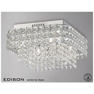 Inspired Diyas - Edison - Quadrato A Filo Soffitto A 4 Luci Cromo Lucido, Cristallo